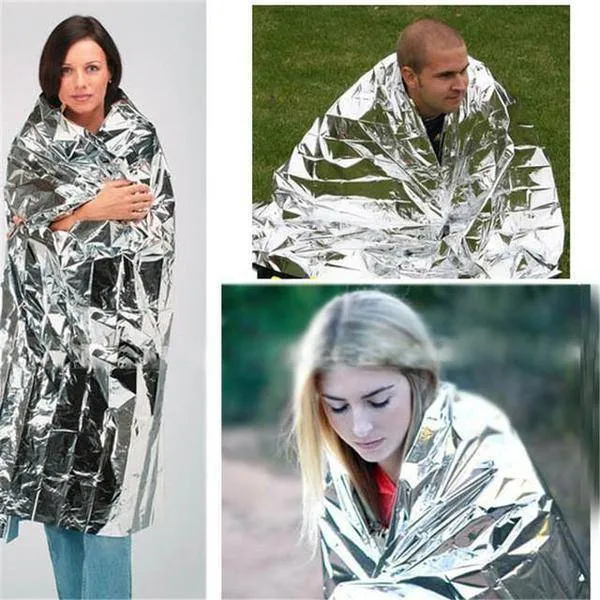 Pack of 10 - Large Emergency Survival Blankets 210x130cm, Outdoor Thermal Silver
