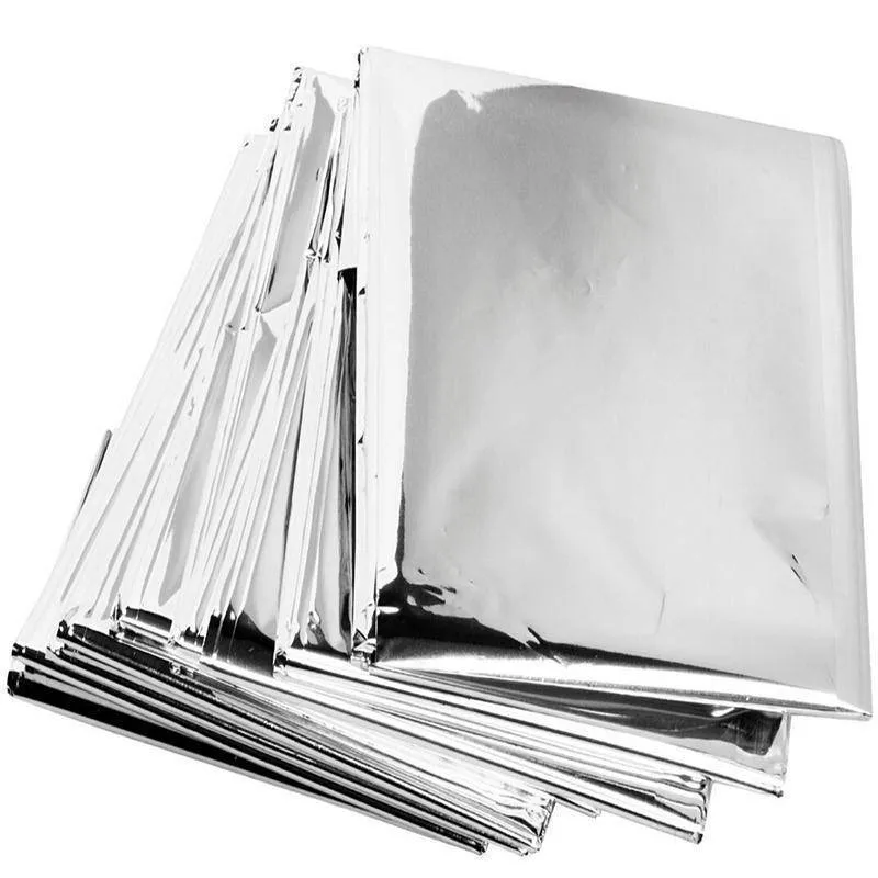 Pack of 10 - Large Emergency Survival Blankets 210x130cm, Outdoor Thermal Silver