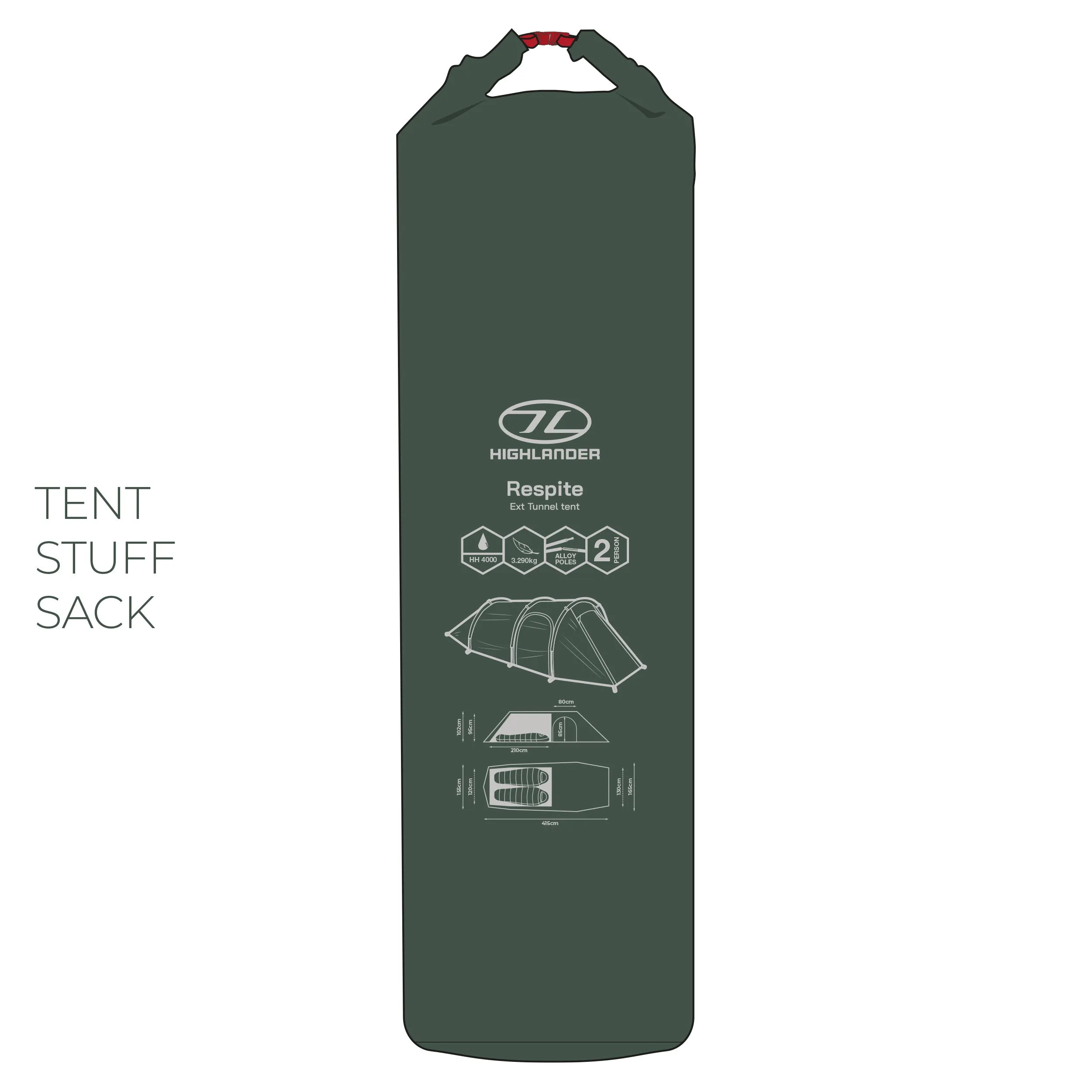 RESPITE 2 PERSON EXTENDED TUNNEL TENT, Pine green