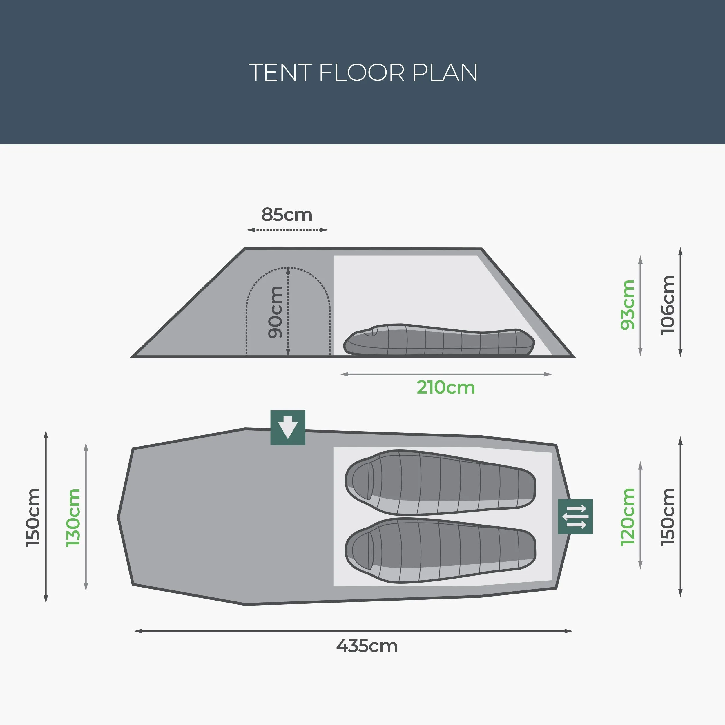 RESPITE 2 PERSON EXTENDED TUNNEL TENT, Pine green