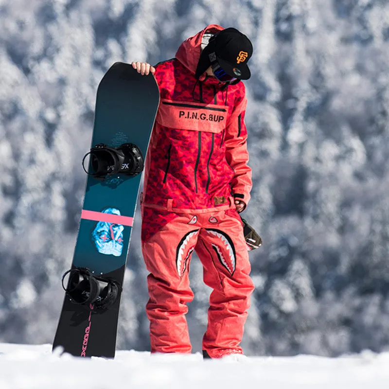 Snowverb Men's P-40 Fighter & Shark Conjoined One Piece Snowboard Suits