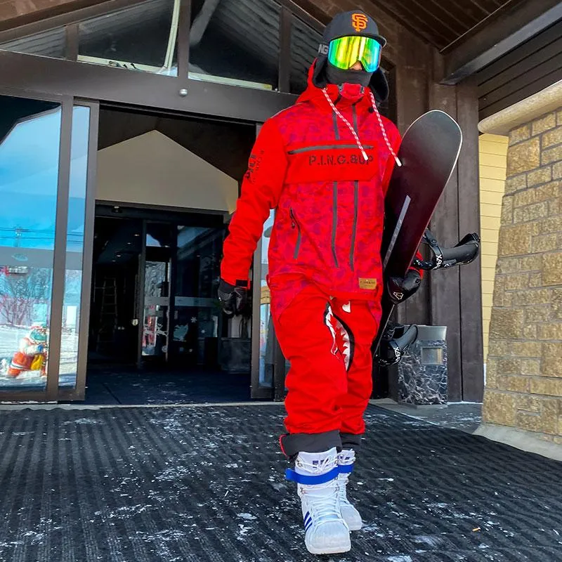 Snowverb Men's P-40 Fighter & Shark Conjoined One Piece Snowboard Suits