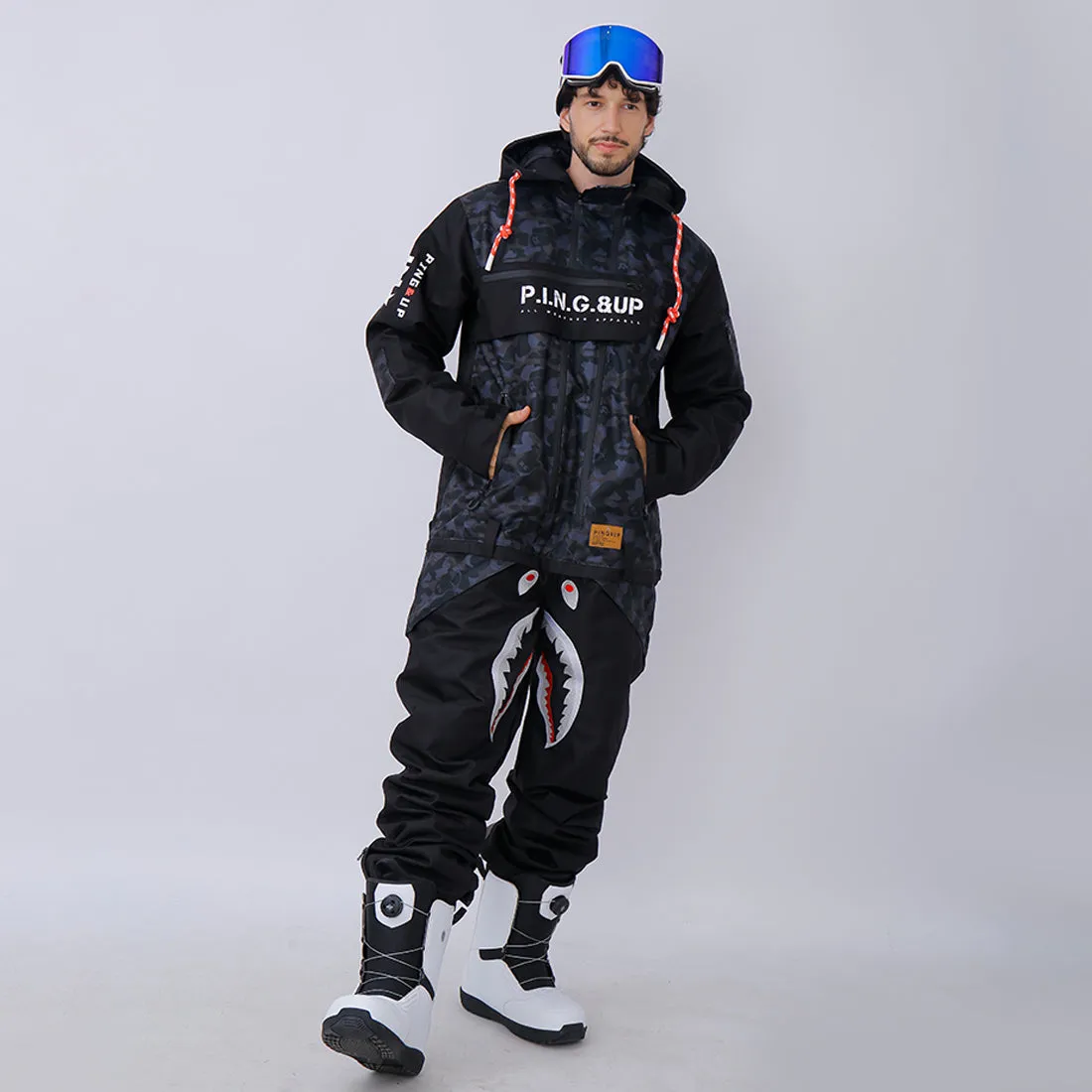 Snowverb Men's P-40 Fighter & Shark Conjoined One Piece Snowboard Suits