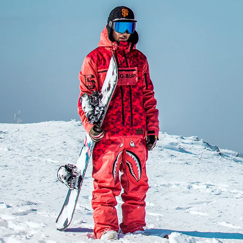 Snowverb Men's P-40 Fighter & Shark Conjoined One Piece Snowboard Suits
