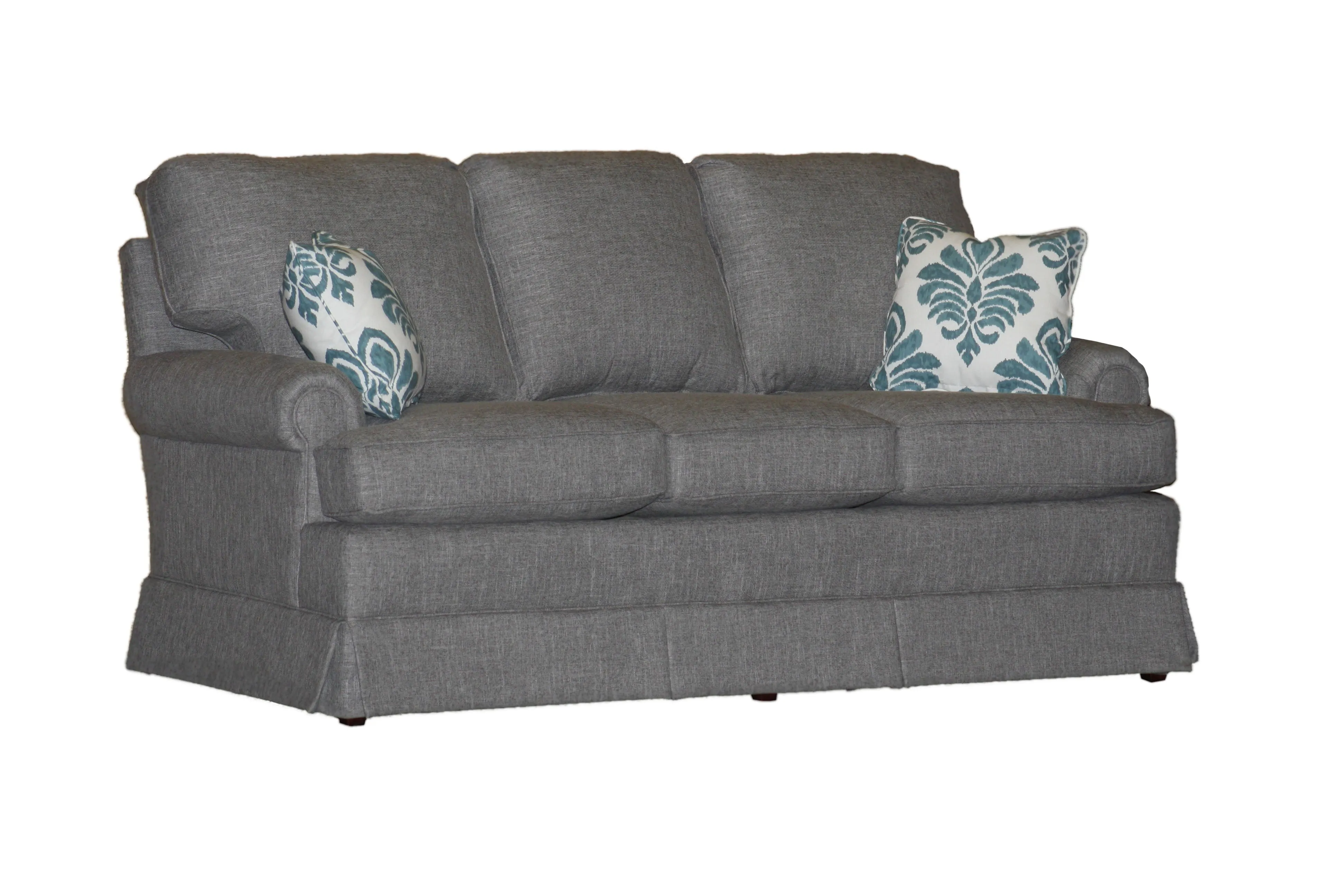 Temple "American" New England Classic Panel Arm Skirted 3-cushion 74" sofa