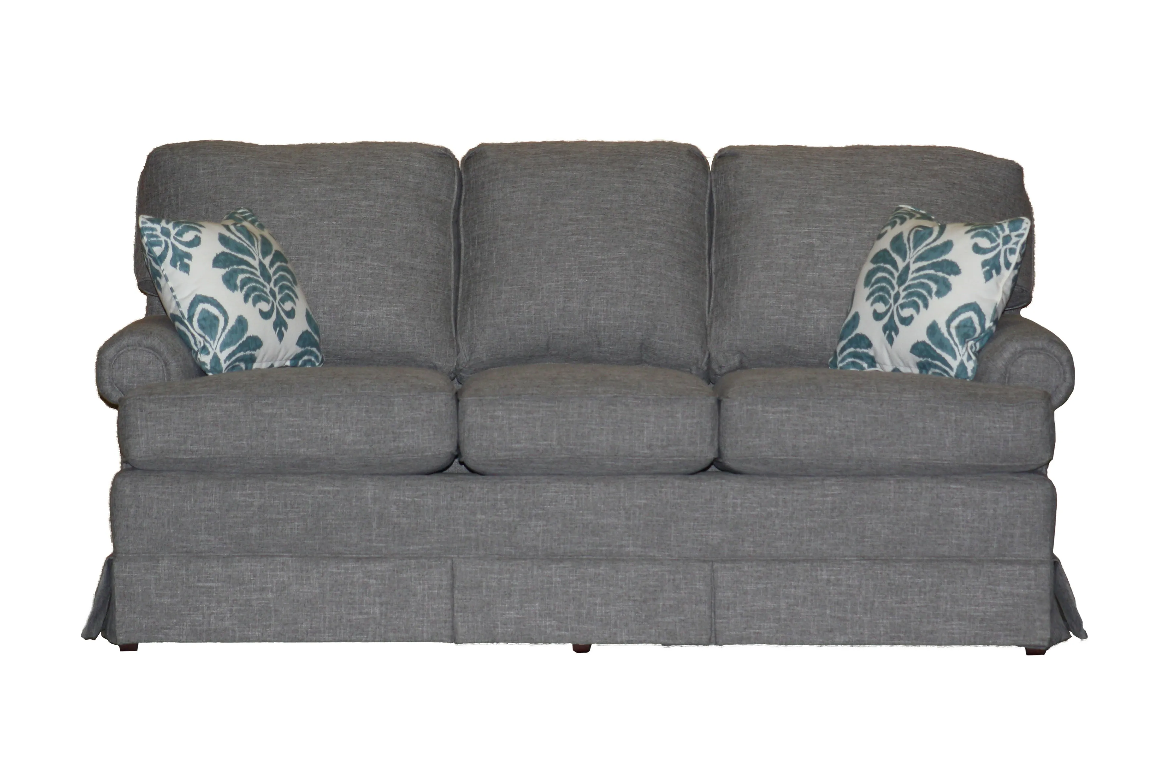 Temple "American" New England Classic Panel Arm Skirted 3-cushion 74" sofa