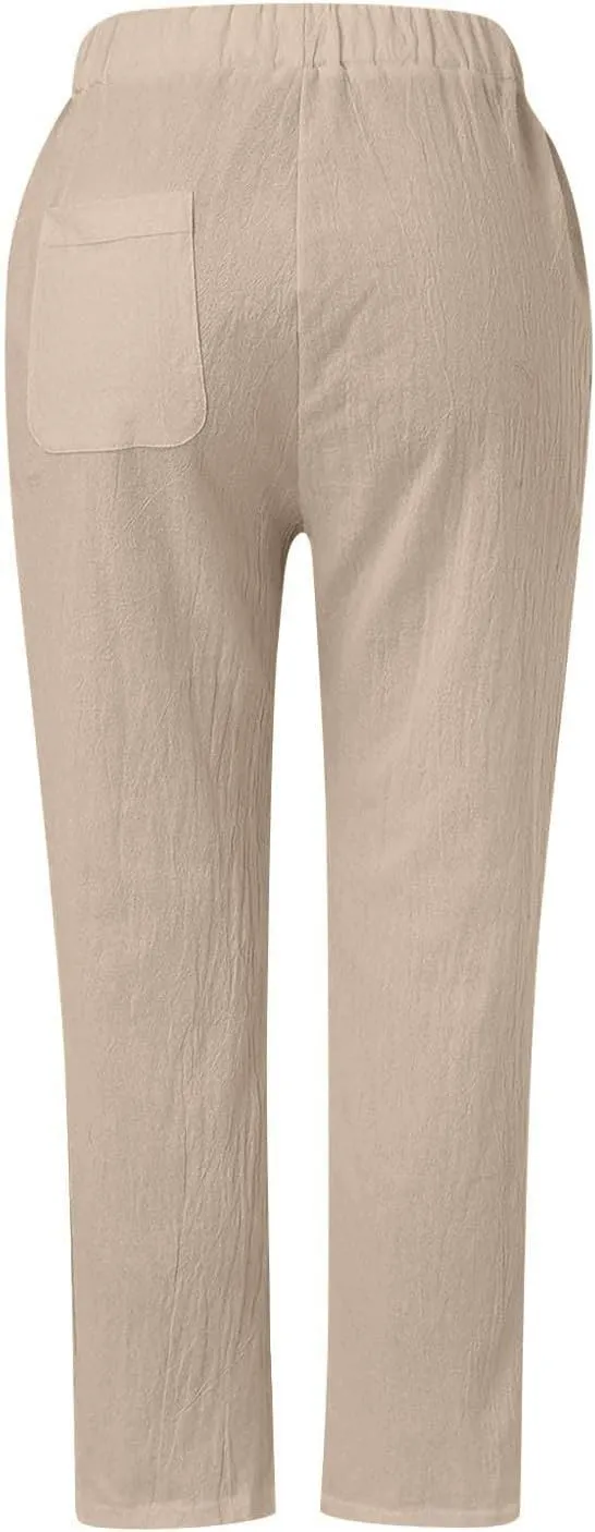 Trousers Pants for Women Button Down Loose Petite Short Womens Capris Summer Linen Cotton Capri Pants Stretch Cargo