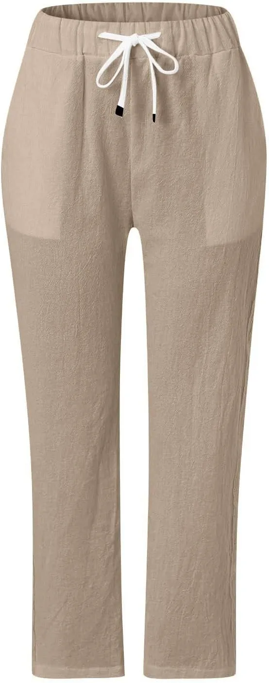 Trousers Pants for Women Button Down Loose Petite Short Womens Capris Summer Linen Cotton Capri Pants Stretch Cargo