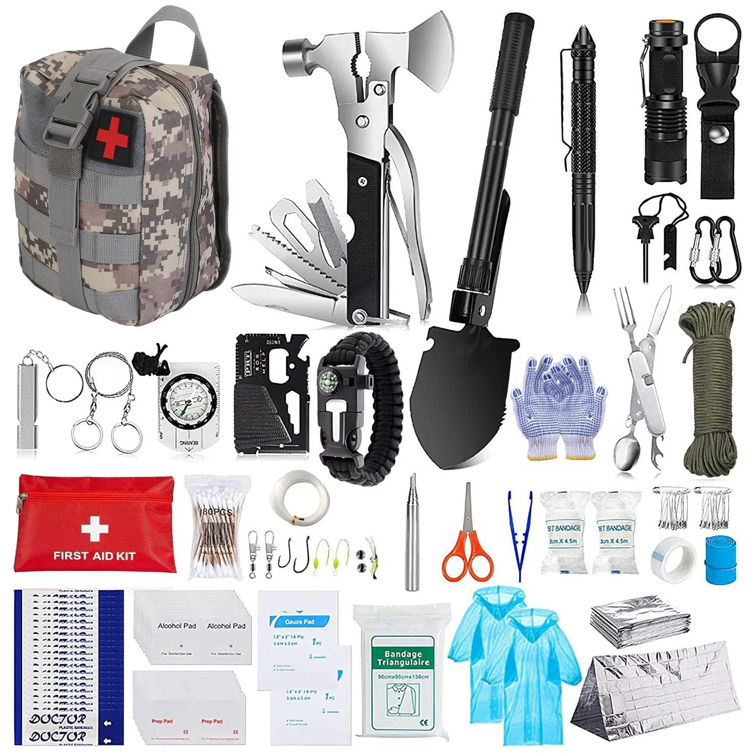 Ultimate Outdoor Survival Kit: 125pcs in One Pack - Emergency Survival Gear Tactical First Aid Kit Supplies For Outdoor Adventure Camping Hiking Hunting