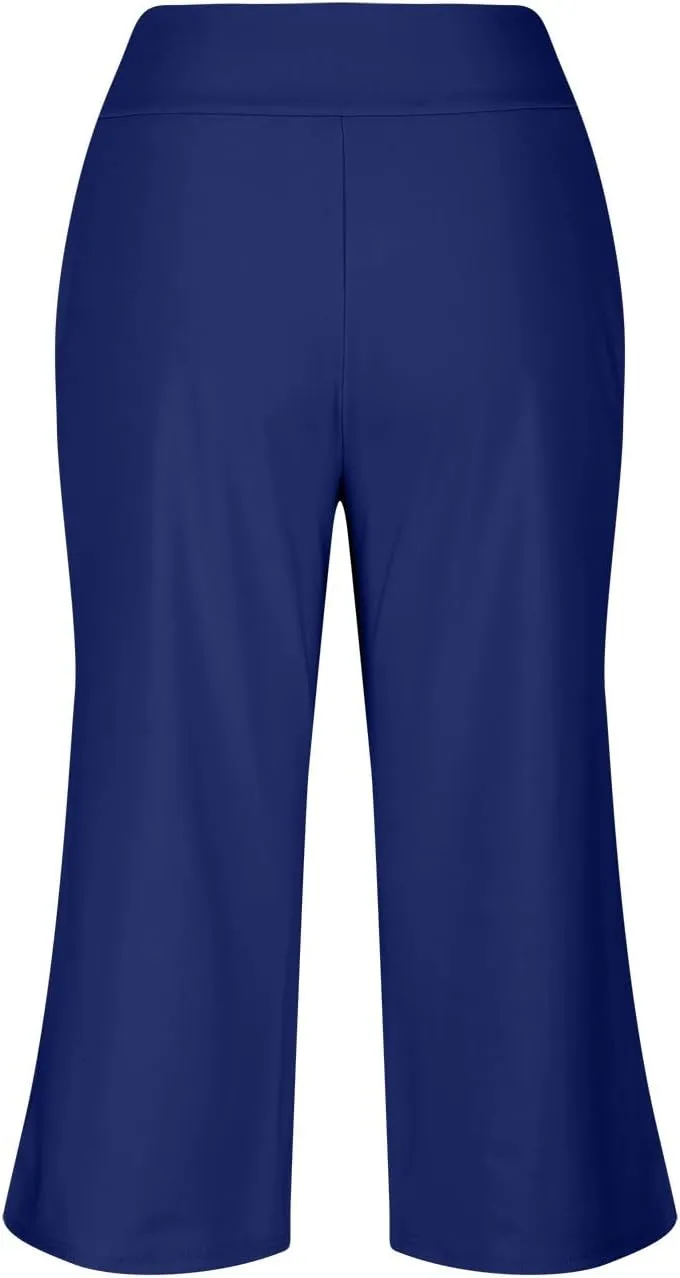 Womens Hiking Pants Elastic Waist Loose Linen Cotton Capris Petite Short Summer Capri Pants for Women Stretch Cargo