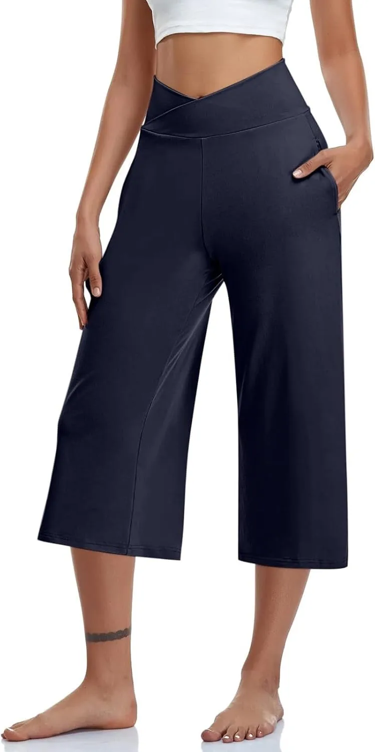 Womens Hiking Pants Elastic Waist Loose Linen Cotton Capris Petite Short Summer Capri Pants for Women Stretch Cargo