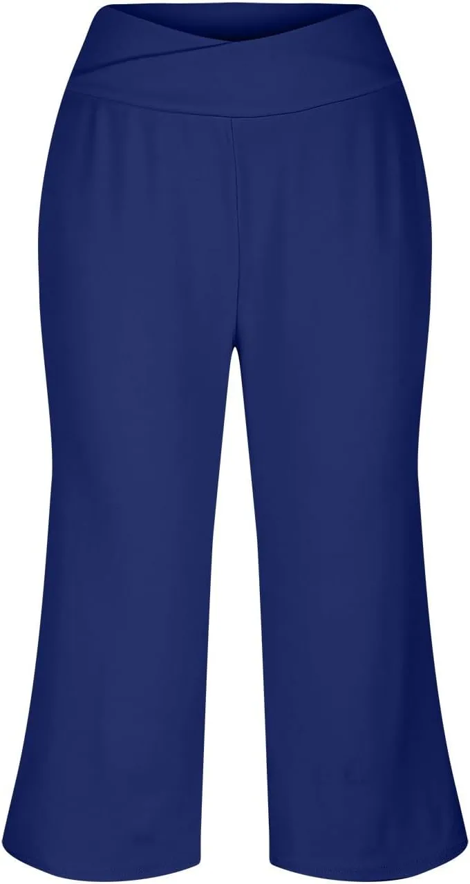 Womens Hiking Pants Elastic Waist Loose Linen Cotton Capris Petite Short Summer Capri Pants for Women Stretch Cargo
