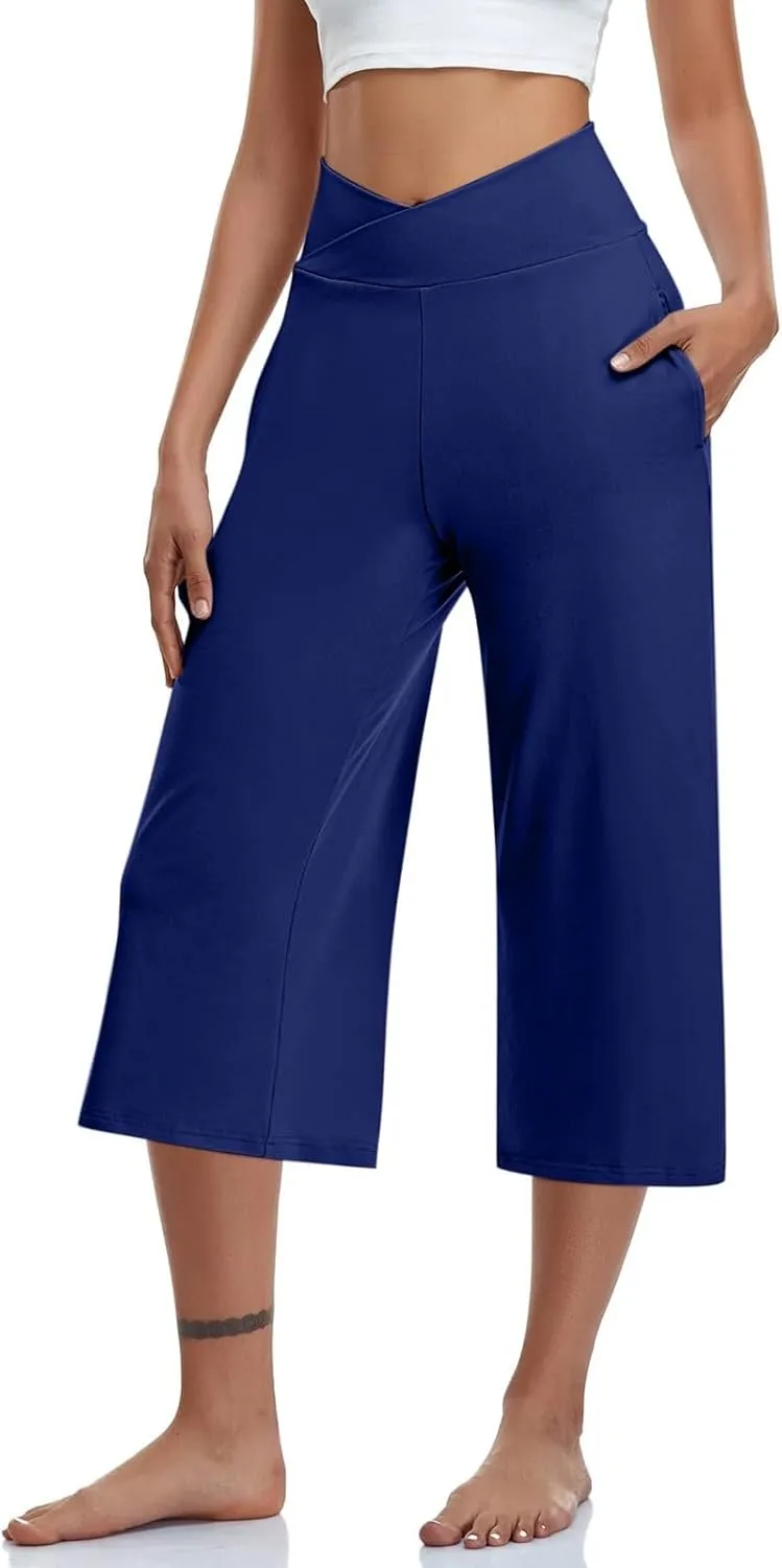 Womens Hiking Pants Elastic Waist Loose Linen Cotton Capris Petite Short Summer Capri Pants for Women Stretch Cargo