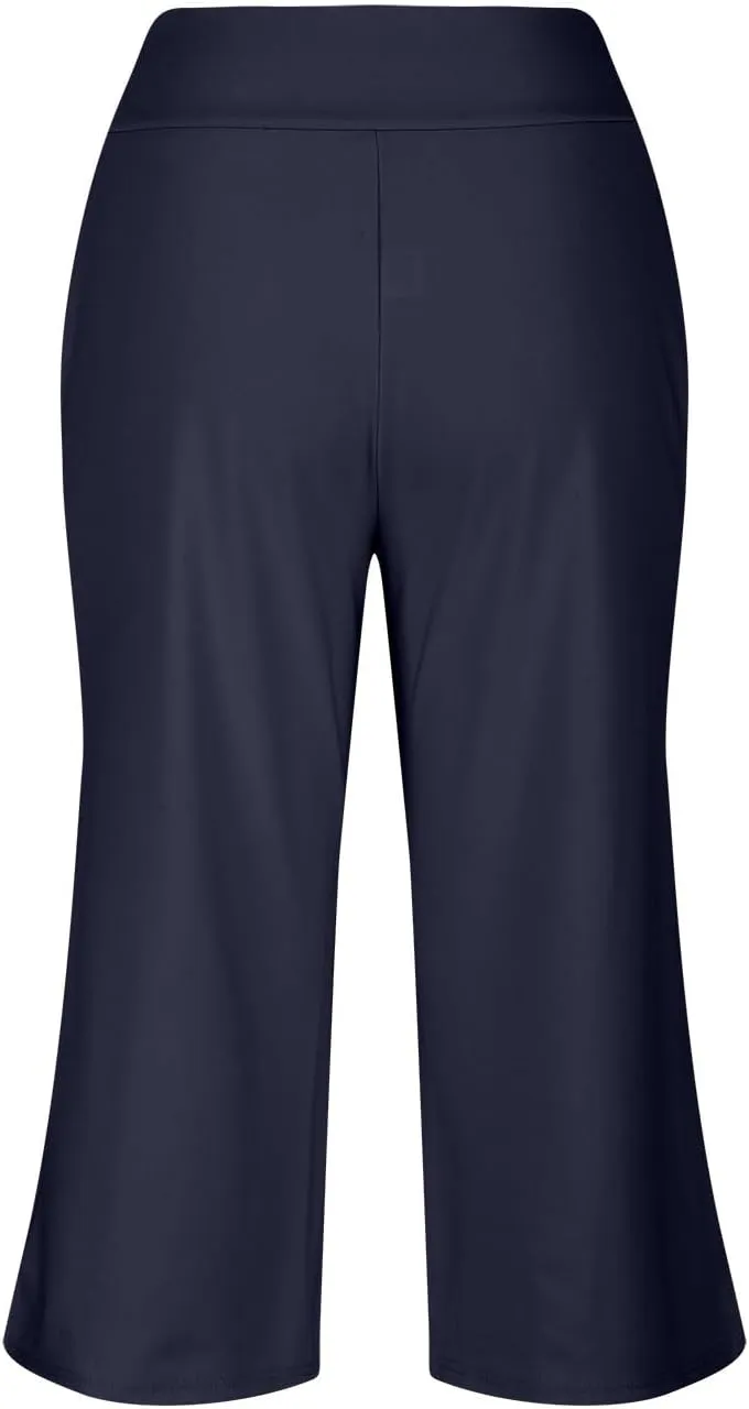 Womens Hiking Pants Elastic Waist Loose Linen Cotton Capris Petite Short Summer Capri Pants for Women Stretch Cargo