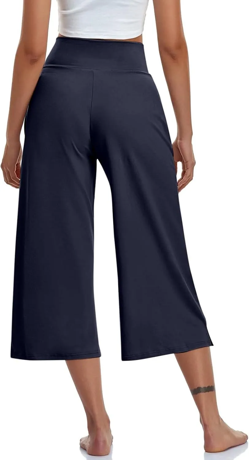 Womens Hiking Pants Elastic Waist Loose Linen Cotton Capris Petite Short Summer Capri Pants for Women Stretch Cargo