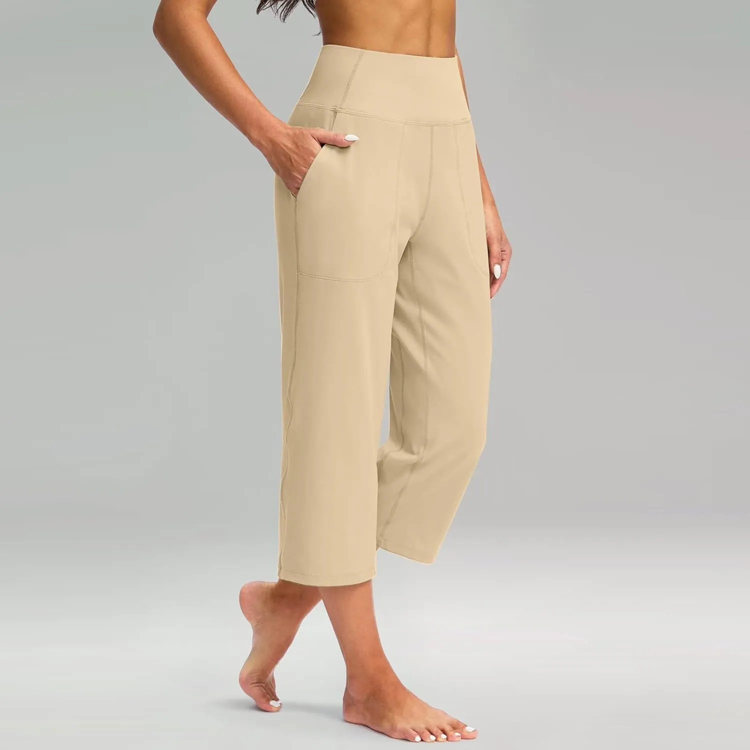 Women's Pants Plus Size Elastic Waist Cargo Loose Capri Pants for Women Stretch Linen Summer Womens Capris Petite