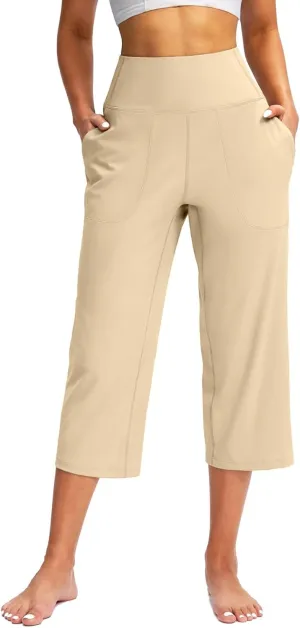 Women's Pants Plus Size Elastic Waist Cargo Loose Capri Pants for Women Stretch Linen Summer Womens Capris Petite