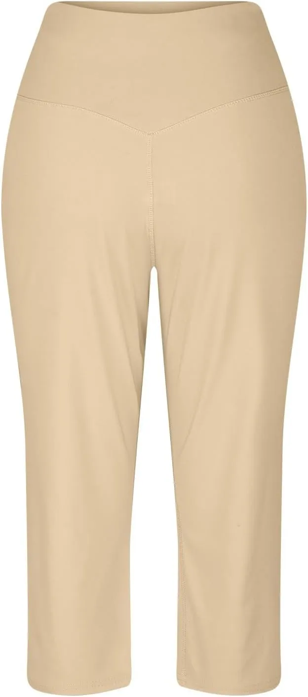 Women's Pants Plus Size Elastic Waist Cargo Loose Capri Pants for Women Stretch Linen Summer Womens Capris Petite